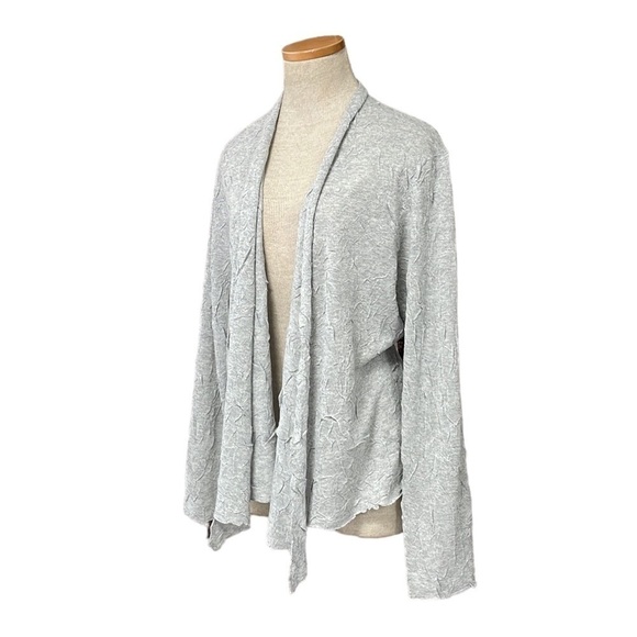 Eileen Fisher Cardigan Lightweight Open Front Gray Crinkle Fabric Size Medium M - Picture 1 of 13